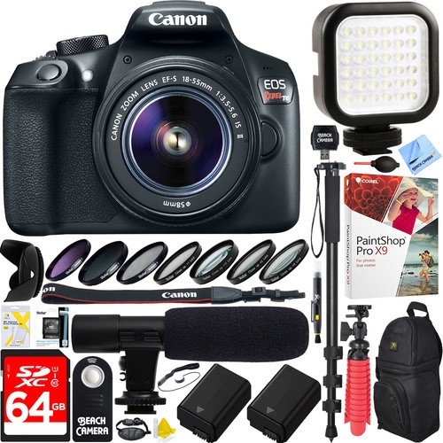 Canon EOS Rebel T6 DSLR Camera + 1855mm Lens 64GB Dual Battery & Mic