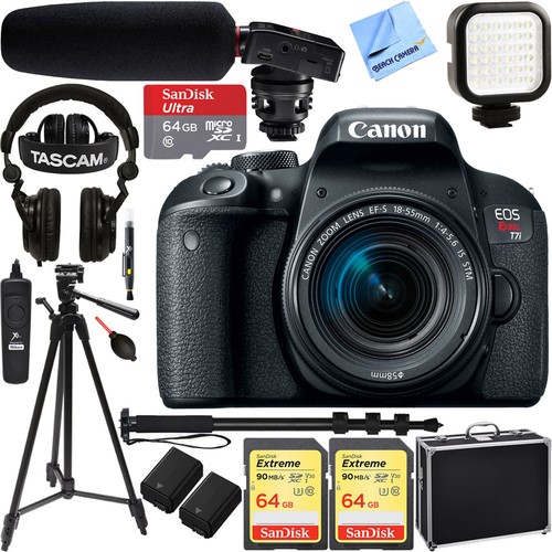 Canon EOS Rebel T7i Digital SLR Camera with Lens + Tascam Pro Video Bundle Canon EOS Camera